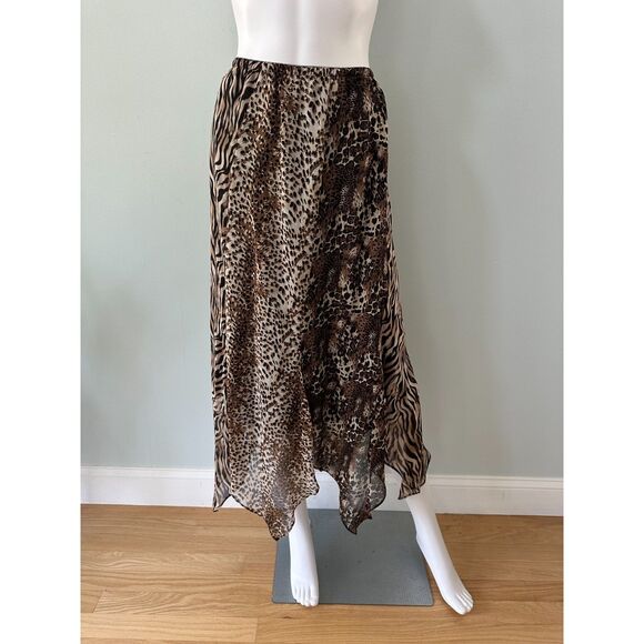NWT Chicos Cheetah Leopard Animal Print Silk Midi Handkerchief Skirt size 2 - Picture 1 of 4